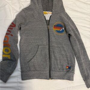 Aviator Nation Gray Hoodie with Yellow and Orange Accents